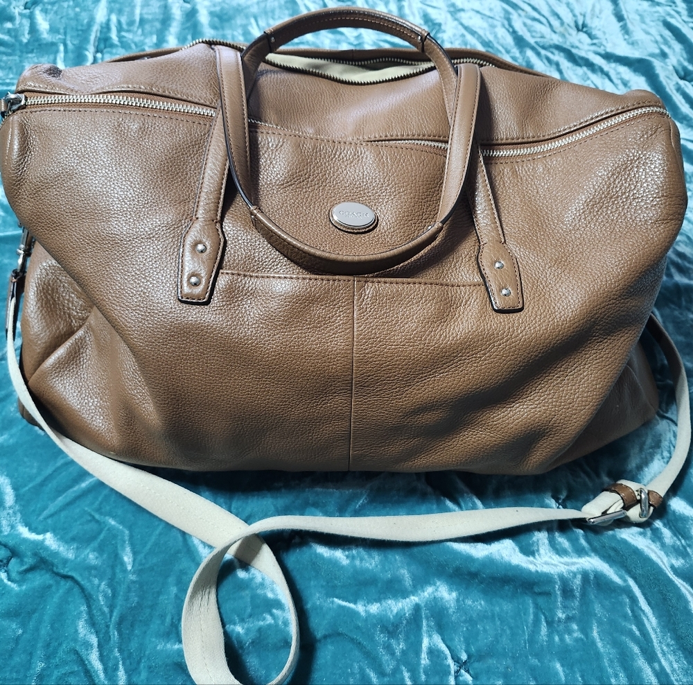 Coach Tan Pebbled Leather Duffle Bag- Great Carry On/Travel Bag